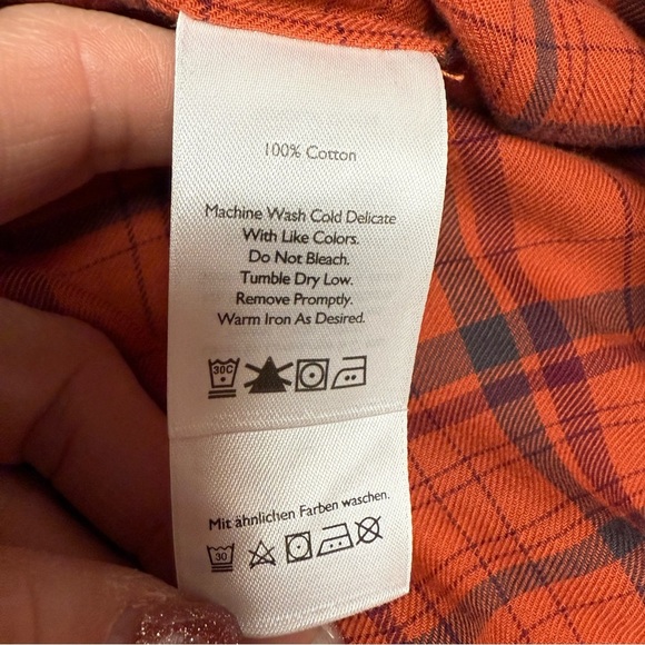 Eddie Bauer size medium Orange plaid tunic length  Buttoned Blouse - Picture 3 of 8